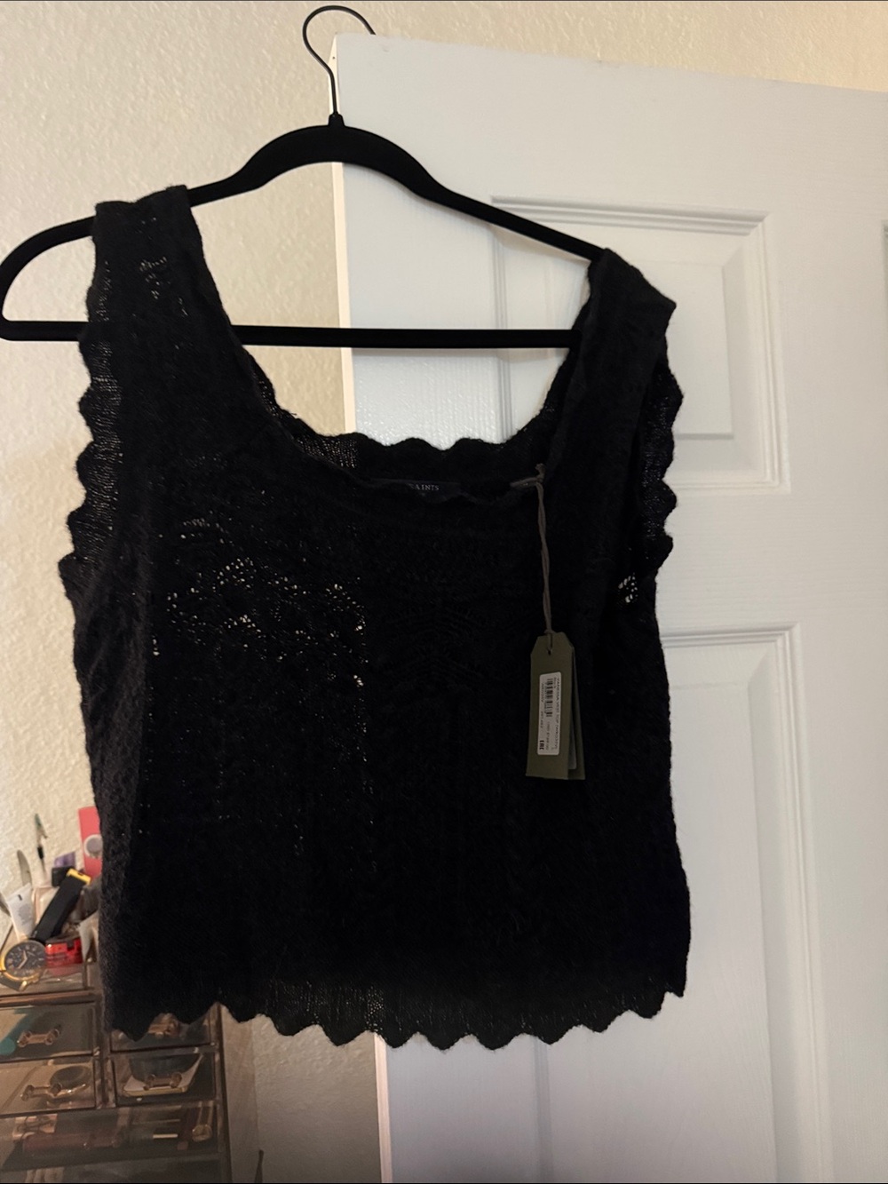 Black Crochet Tank Top - Women all saints